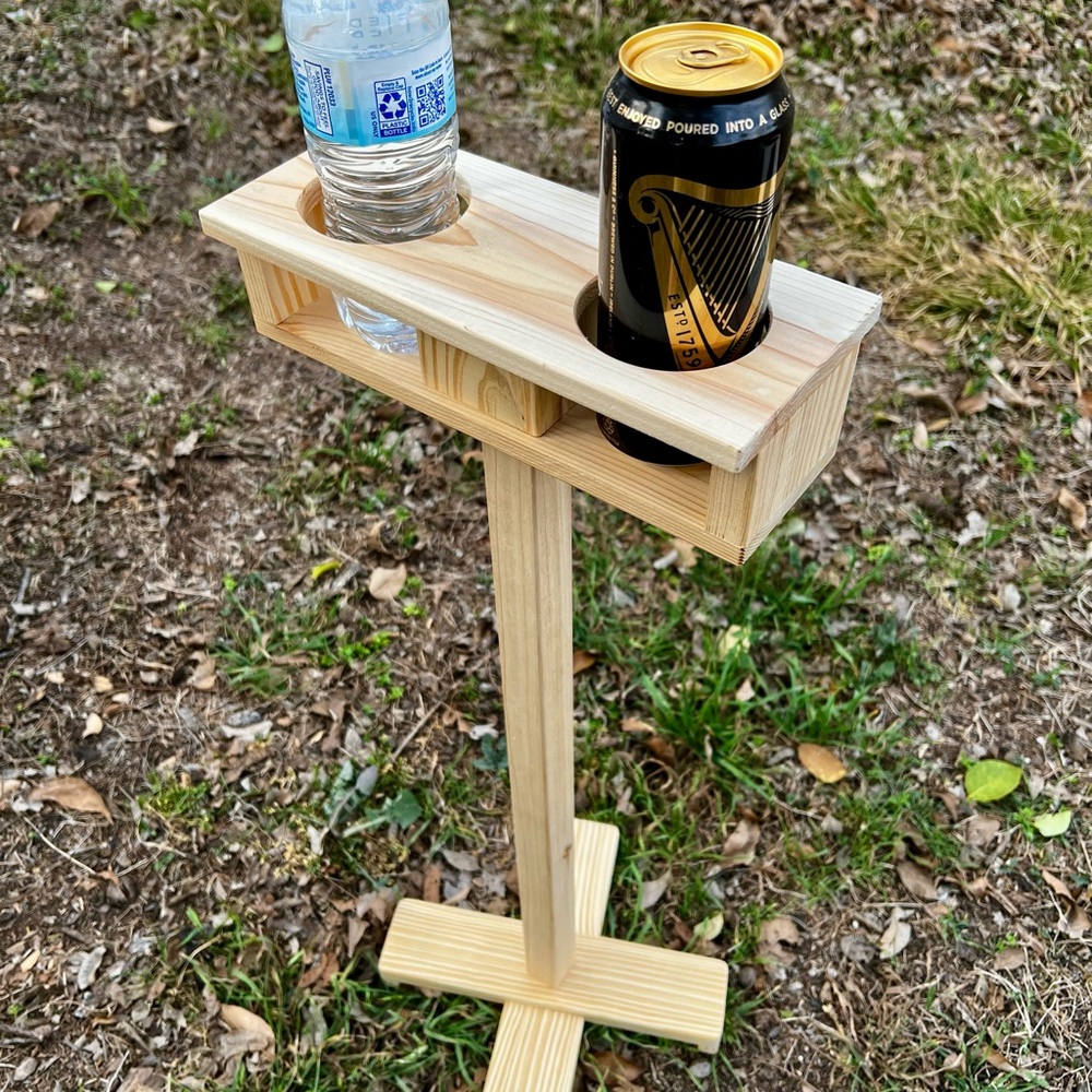 Natural Wood 28 in tall Drink Stand with Dual Cup Holders